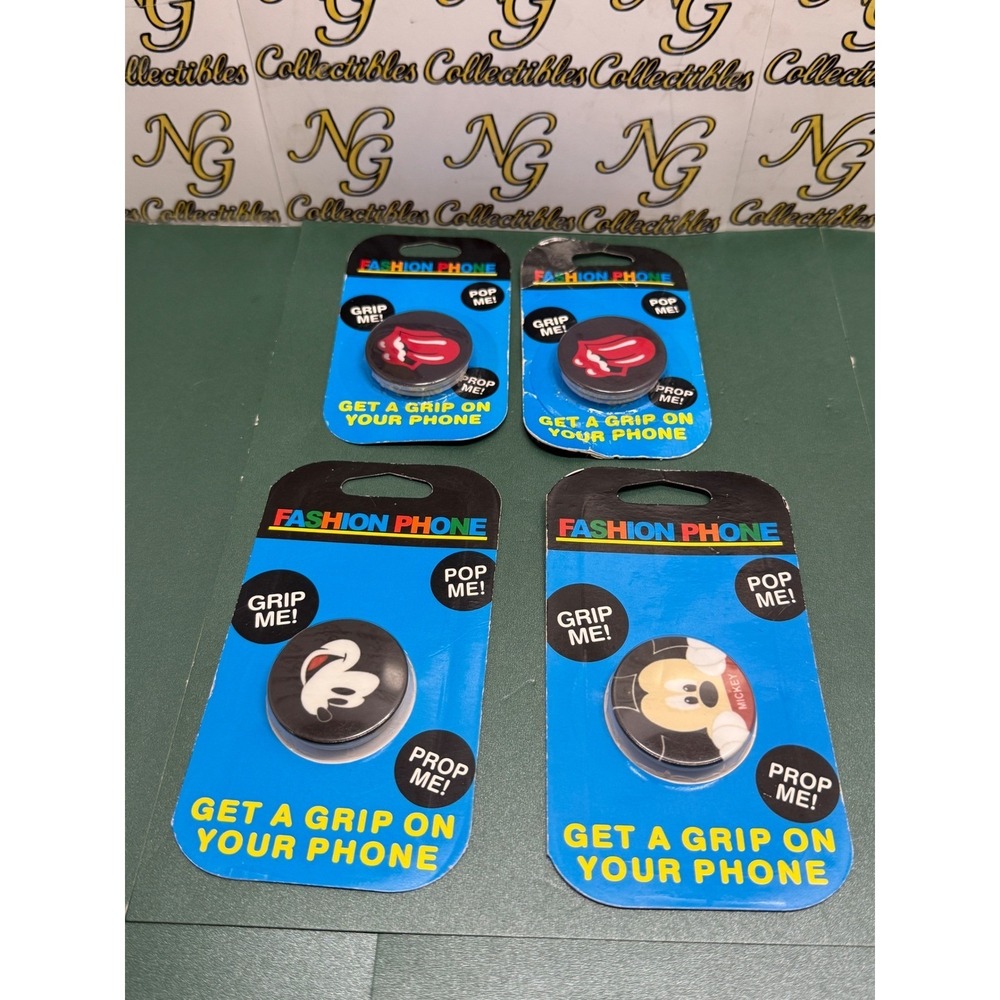 Lot of 4 Fashion Phone Grips Rolling Stones Mickey Mouse Universal Socket Stand